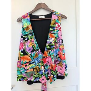 WeBeBop+ Patchwork Floral Button Up Vest VERY Oversized Multi Color size Small